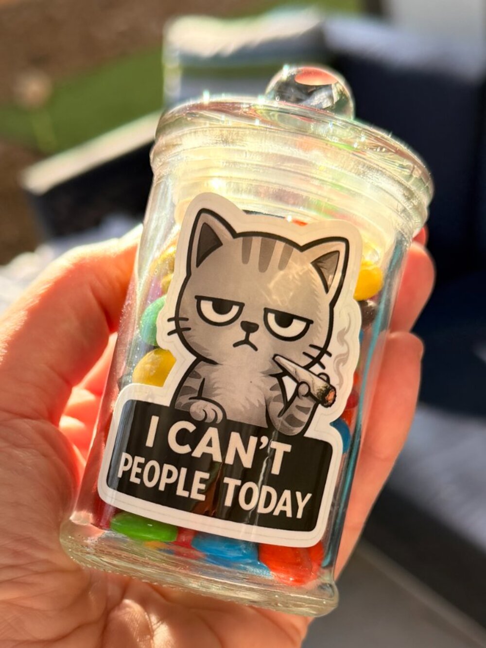 Funny Snack Jar – “I Can’t People Today” Glass Cookie Candy Pretzel Jar (38oz)